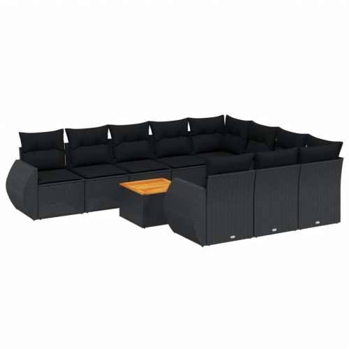 Vrtna garnitura - 11-dijelni set vrtnih sofa od poliratana s jastucima crni - Crna 6x srednja + 2x kutna + stol 1 Cijena