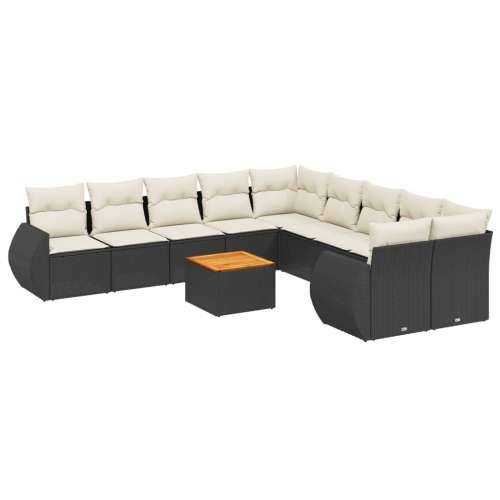 Vrtna garnitura - 11-dijelni set vrtnih sofa od poliratana s jastucima crni - Crna i krem stol + 6x srednja + 2x kutna 1 Cijena