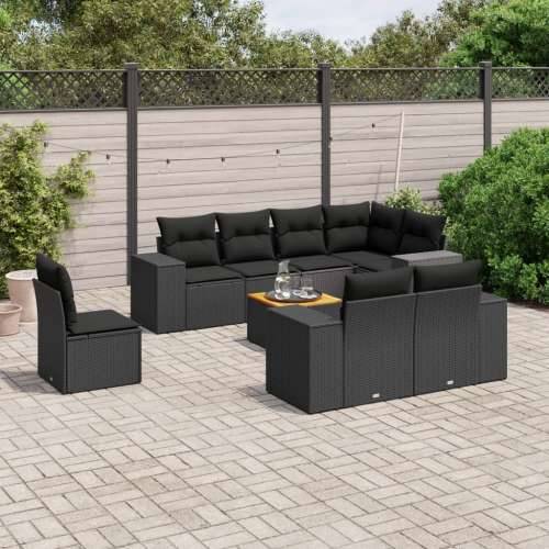 Vrtna garnitura - 9-dijelni set vrtnih sofa s jastucima crni od poliratana - Crna 3x srednja + kutna + stol 1 Cijena