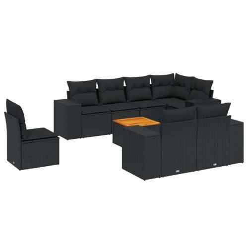 Vrtna garnitura - 9-dijelni set vrtnih sofa s jastucima crni od poliratana - Crna 3x srednja + kutna + stol 1 Cijena