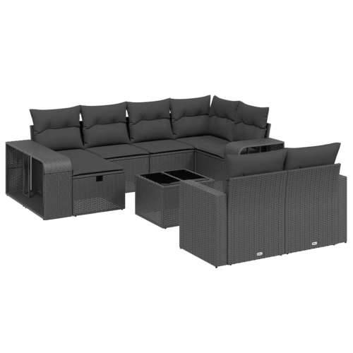 Vrtna garnitura - 11-dijelni set vrtnih sofa od poliratana s jastucima crni - Crna bez spremišta 11 Cijena