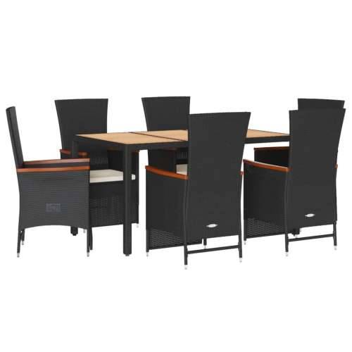 Vrtna garnitura - 7-dijelni vrtni blagovaonski set s jastucima crni od poliratana - Dužina stola 150 cm nagibna stolica 6 Cijena