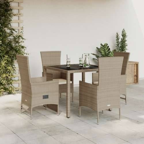 Vrtna garnitura - 5-dijelni vrtni blagovaonski set od poliratana s jastucima bež - Dužina stola 90 cm reclining chair + armchair Cijena
