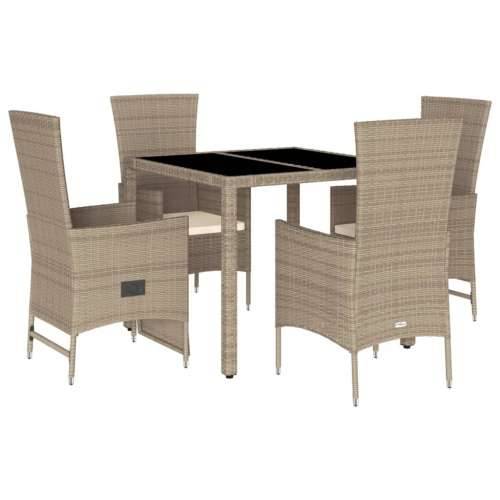 Vrtna garnitura - 5-dijelni vrtni blagovaonski set od poliratana s jastucima bež - Dužina stola 90 cm reclining chair + armchair Cijena