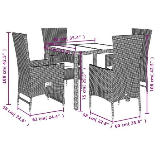 Vrtna garnitura - 5-dijelni vrtni blagovaonski set od poliratana s jastucima bež - Dužina stola 90 cm reclining chair + armchair Cijena