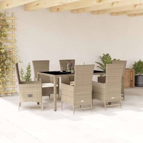 Vrtna garnitura - 7-dijelni vrtni blagovaonski set od poliratana s jastucima bež - Dužina stola 150 cm reclining chair + armchai Cijena