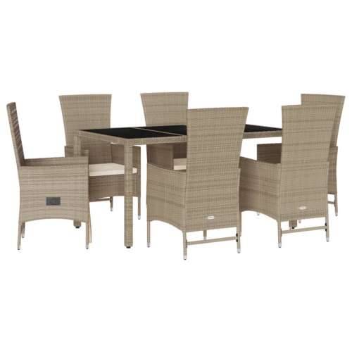 Vrtna garnitura - 7-dijelni vrtni blagovaonski set od poliratana s jastucima bež - Dužina stola 150 cm reclining chair + armchai Cijena