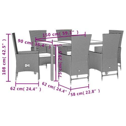 Vrtna garnitura - 7-dijelni vrtni blagovaonski set od poliratana s jastucima bež - Dužina stola 150 cm reclining chair + armchai Cijena