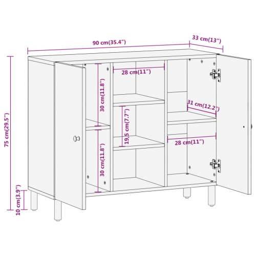 Bočni ormarić 90 x 33 x 75 cm od masivnog drva manga - Prirodna 1 masivno drvo manga Cijena