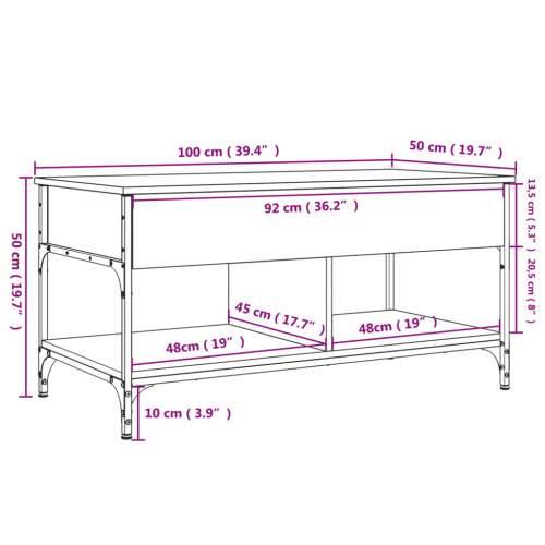 Stolić za kavu siva boja hrasta 100x50x50 cm od drva i metala - Sivi hrast sonoma 1 100 cm Cijena