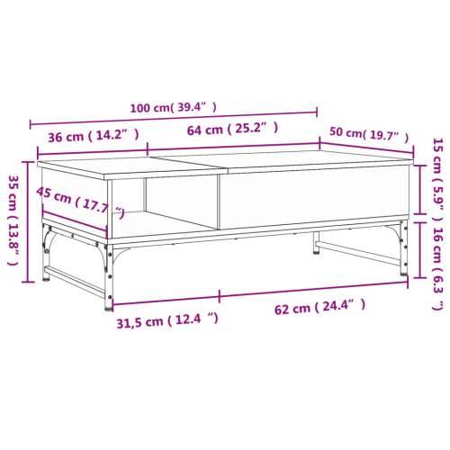 Stolić za kavu boja hrasta 100 x 50 x 35 cm od drva i metala - Smeđi hrast 1 Cijena