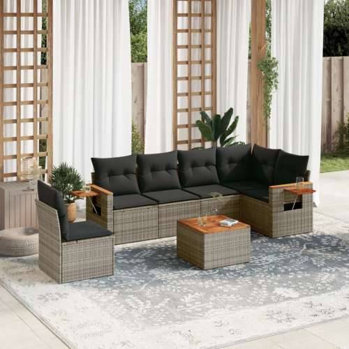 Vrtna garnitura - 7-dijelni set vrtnih sofa sivi od poliratana - Siva Sa stolom 1 Cijena