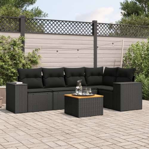 Vrtna garnitura - 6-dijelni set vrtnih sofa s jastucima crni od poliratana - Crna stol + kutna + 2x srednja 1 Cijena