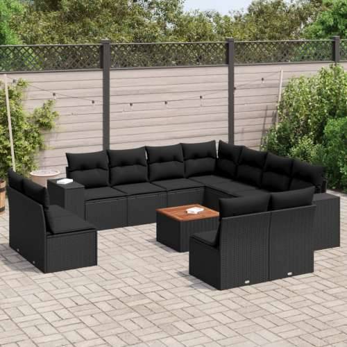 Vrtna garnitura - 12-dijelni set vrtnih sofa od poliratana s jastucima crni - Crna 1 Cijena