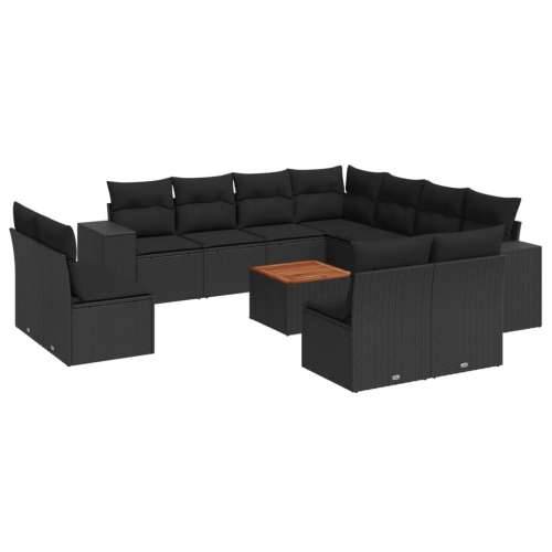 Vrtna garnitura - 12-dijelni set vrtnih sofa od poliratana s jastucima crni - Crna 1 Cijena