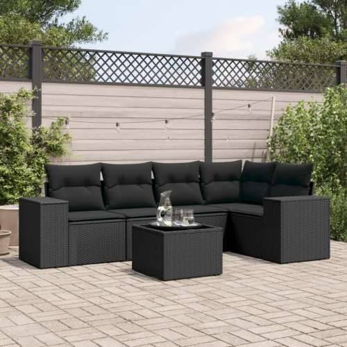 Vrtna garnitura - 6-dijelni set vrtnih sofa s jastucima crni od poliratana - Crna Sa stolom 1 Cijena