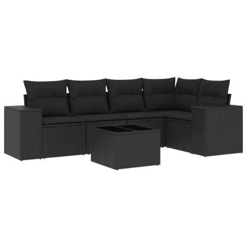 Vrtna garnitura - 6-dijelni set vrtnih sofa s jastucima crni od poliratana - Crna Sa stolom 1 Cijena