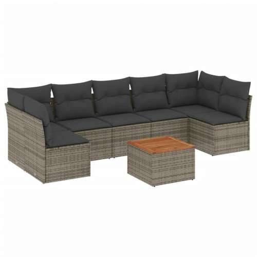 Vrtna garnitura - 8-dijelni set vrtnih sofa od poliratana s jastucima sivi - siva i tamnosiva 5x srednja + 2x kutna + stol 1 Cijena