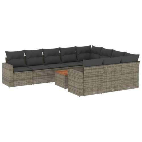 Vrtna garnitura - 11-dijelni set vrtnih sofa od poliratana s jastucima sivi - siva i tamnosiva 6x srednja + 2x kutna + stol 1 Cijena