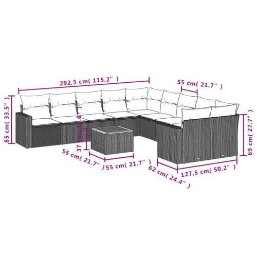 Vrtna garnitura - 11-dijelni set vrtnih sofa od poliratana s jastucima sivi - siva i tamnosiva stol + 6x srednja + 2x kutna 1 Cijena