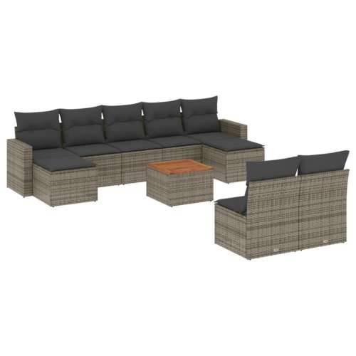 Vrtna garnitura - 10-dijelni set vrtnih sofa od poliratana s jastucima sivi - Siva 1 Cijena