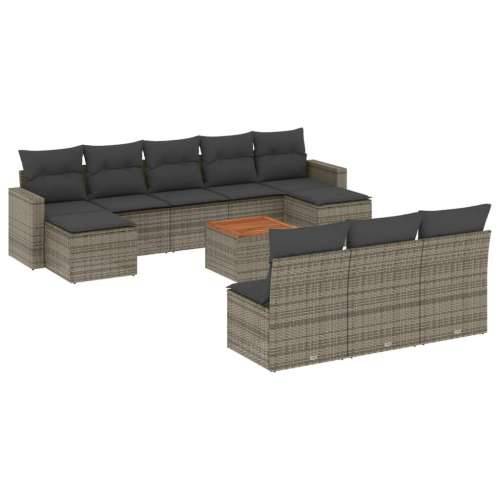 Vrtna garnitura - 10-dijelni set vrtnih sofa od poliratana s jastucima sivi Siva 1 Cijena
