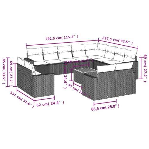 Vrtna garnitura - 13-dijelni set vrtnih sofa od poliratana s jastucima sivi - Siva 1 Cijena