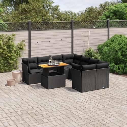 Vrtna garnitura - 9-dijelni set vrtnih sofa s jastucima crni od poliratana - Crna 4x srednja + 4x kutna + stol 1 Cijena