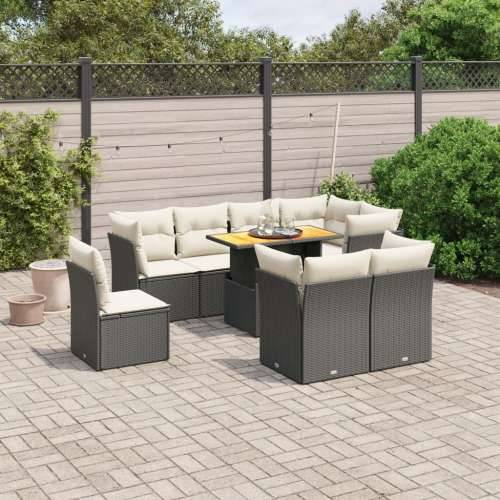 Vrtna garnitura - 9-dijelni set vrtnih sofa s jastucima crni od poliratana - Crna i krem 5x kutna + 3x srednja + stol 1 Cijena