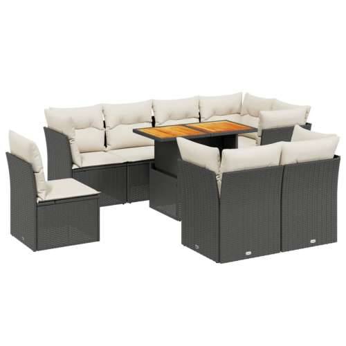 Vrtna garnitura - 9-dijelni set vrtnih sofa s jastucima crni od poliratana - Crna i krem 5x kutna + 3x srednja + stol 1 Cijena