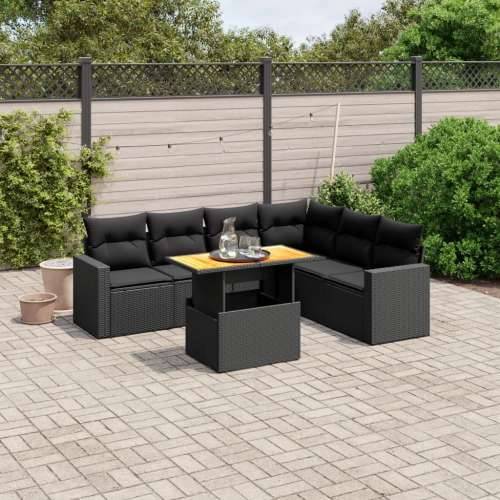 Vrtna garnitura - 7-dijelni set vrtnih sofa od poliratana s jastucima crni - Crna 3x srednja + 3x kutna + stol 1 Cijena