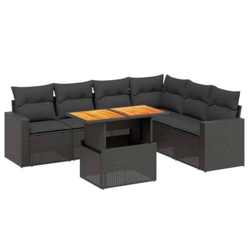 Vrtna garnitura - 7-dijelni set vrtnih sofa od poliratana s jastucima crni - Crna 3x srednja + 3x kutna + stol 1 Cijena