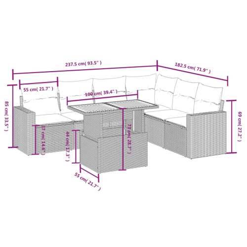 Vrtna garnitura - 7-dijelni set vrtnih sofa od poliratana s jastucima crni - Crna 3x srednja + 3x kutna + stol 1 Cijena