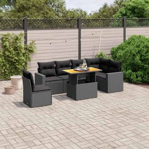 Vrtna garnitura - 7-dijelni set vrtnih sofa od poliratana s jastucima crni - Crna stol + 3x srednja + 3x kutna 1 Cijena