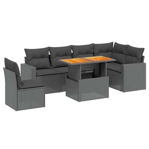 Vrtna garnitura - 7-dijelni set vrtnih sofa od poliratana s jastucima crni - Crna stol + 3x srednja + 3x kutna 1 Cijena