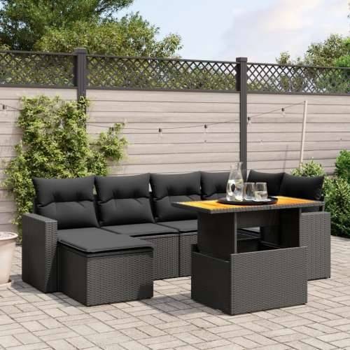 Vrtna garnitura - 7-dijelni set vrtnih sofa od poliratana s jastucima crni - Crna bez spremišta 1 Cijena