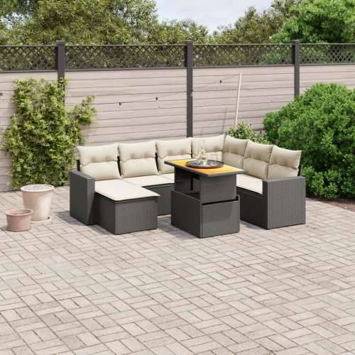 Vrtna garnitura - 8-dijelni set vrtnih sofa od poliratana s jastucima crni - Crna i krem stol + 3x srednja + 3x kutna + tabure 1 Cijena