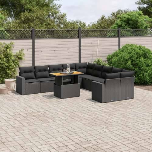 Vrtna garnitura - 11-dijelni set vrtnih sofa od poliratana s jastucima crni - Crna 4x kutna + 6x srednja + stol 1 Cijena