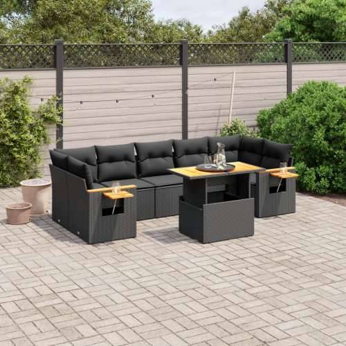 Vrtna garnitura - 8-dijelni set vrtnih sofa od poliratana s jastucima crni - Crna bez spremišta 1 Cijena