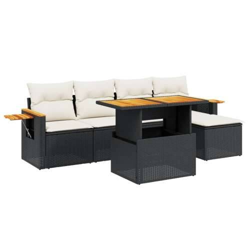 Vrtna garnitura - 6-dijelni set vrtnih sofa s jastucima crni od poliratana - Crna i krem bez spremišta 1 Cijena