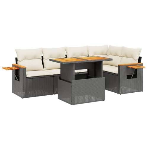 Vrtna garnitura - 6-dijelni set vrtnih sofa s jastucima crni od poliratana - Crna i krem 2x srednja + 3x kutna + stol 1 Cijena