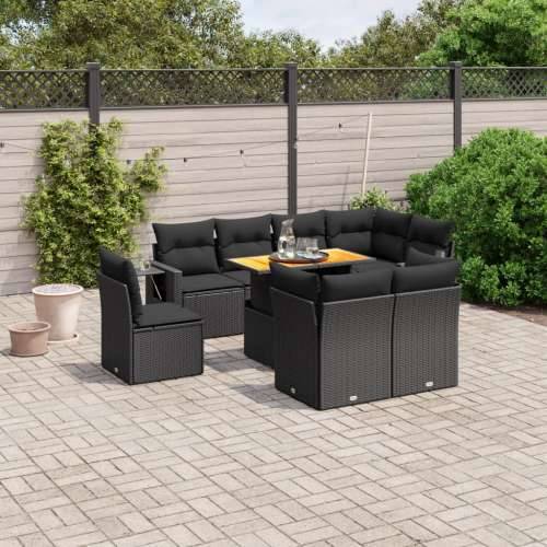 Vrtna garnitura - 9-dijelni set vrtnih sofa s jastucima crni od poliratana - Crna 5x kutna + 3x srednja + stol 1 Cijena