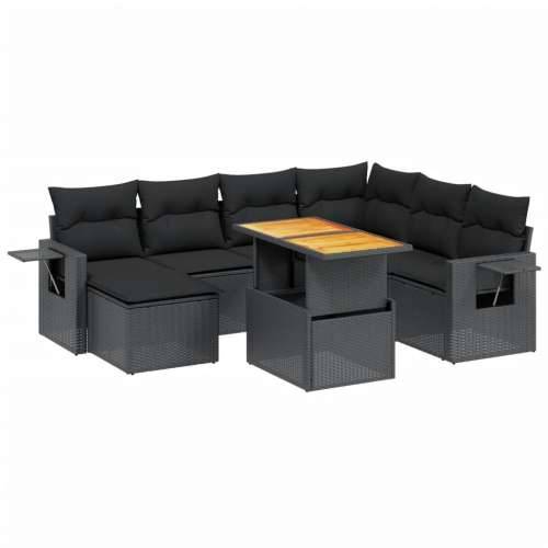 Vrtna garnitura - 8-dijelni set vrtnih sofa od poliratana s jastucima crni - Crna 3x kutna + 3x srednja + tabure + stol 1 Cijena