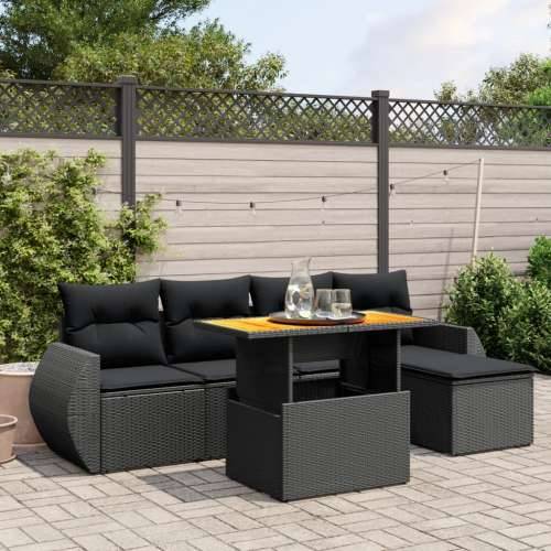 Vrtna garnitura - 6-dijelni set vrtnih sofa s jastucima crni od poliratana - Crna bez spremišta 1 Cijena