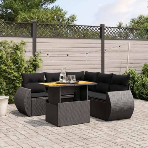 Vrtna garnitura - 6-dijelni set vrtnih sofa s jastucima crni od poliratana - Crna 3x kutna + 2x srednja + stol 1 Cijena