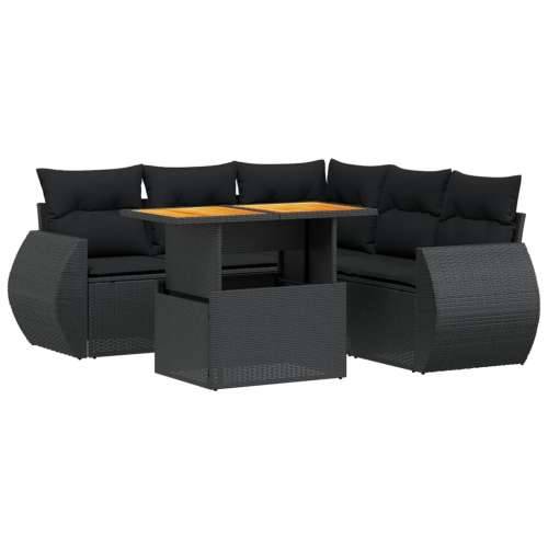 Vrtna garnitura - 6-dijelni set vrtnih sofa s jastucima crni od poliratana - Crna 3x kutna + 2x srednja + stol 1 Cijena