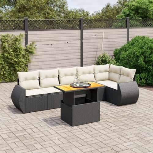 Vrtna garnitura - 7-dijelni set vrtnih sofa od poliratana s jastucima crni - Crna i krem 3x srednja + 3x kutna + stol 1 Cijena