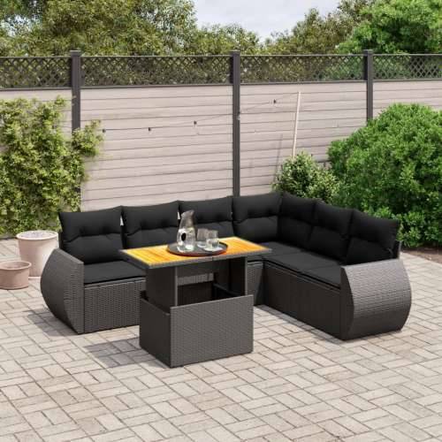 Vrtna garnitura - 7-dijelni set vrtnih sofa od poliratana s jastucima crni - Crna 3x kutna + 3x srednja + stol 1 Cijena