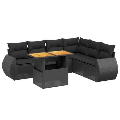Vrtna garnitura - 7-dijelni set vrtnih sofa od poliratana s jastucima crni - Crna 3x kutna + 3x srednja + stol 1 Cijena