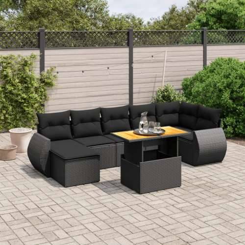 Vrtna garnitura - 8-dijelni set vrtnih sofa od poliratana s jastucima crni - Crna 3x srednja + 3x kutna + stol + tabure 1 Cijena